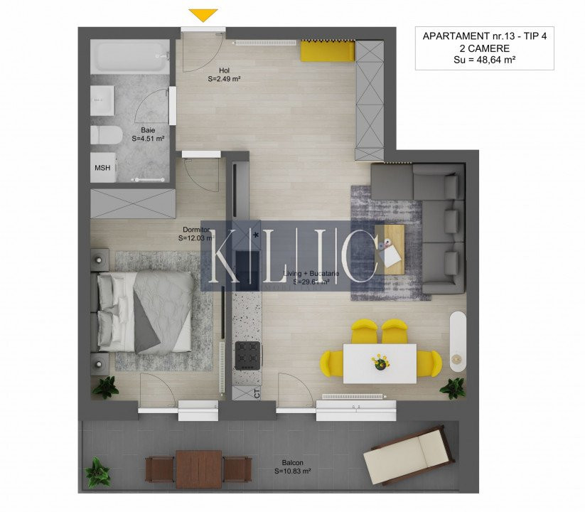 Apartament 2 camere de vanzare 48,64mpu balcon 11mp zona Doamna Stanca