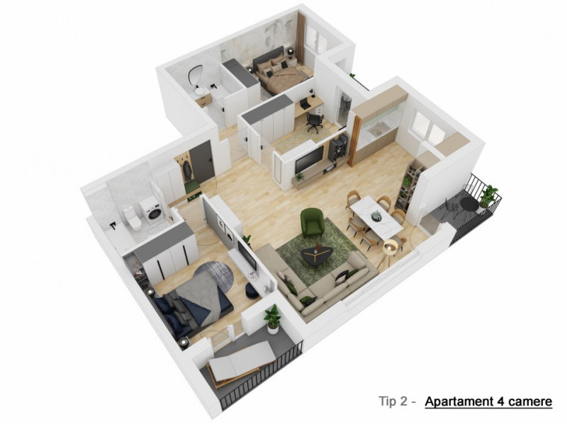 Apartament 4 camere de vanzare 91 mpu cu 2 balcoane Zona Doamna Stanca